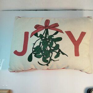 Joy Throw Pillow Cushion Mistletoe Holiday Christmas 14 x 10 Red  Green